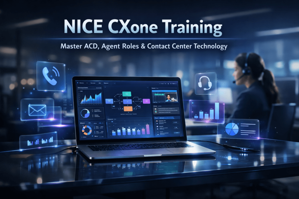 nice cxone training basics showing agent setup acd call routing and user roles dashboard