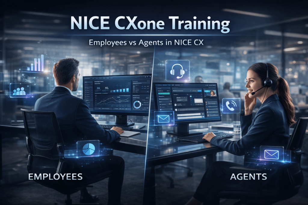employees vs agents in nice cxone showing backend vs frontend roles and call handling workflow