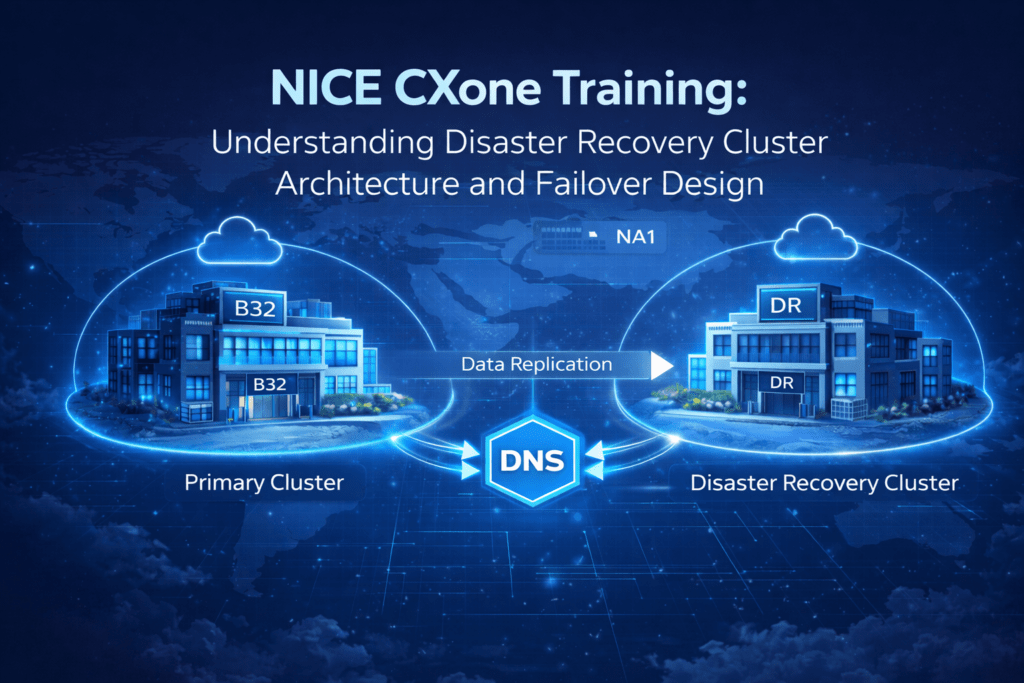 NICE CXone Training Disaster Recovery architecture with primary and DR clusters in same region
