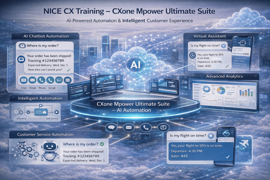 cxone mpower ultimate suite AI automation showing chatbot virtual assistant and omnichannel features